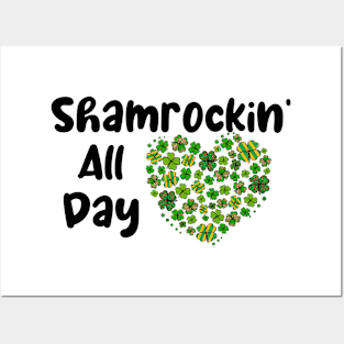 Shamrockin' All Day Heart Clovers Posters and Art